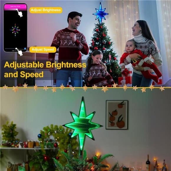 Smart Christmas Tree Topper Star, 8.7" W*12.0''H 27LED RGB Color Change - Picture 5 of 7